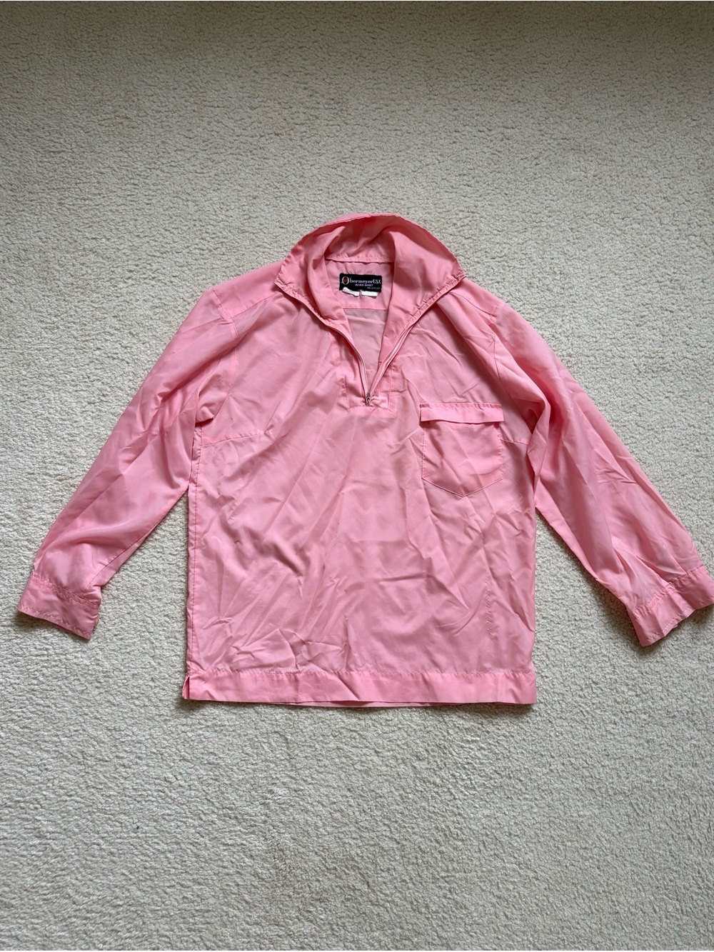 Vintage 80s Obermeyer pink half zip wind shirt windbreaker sz S fisherman sailor